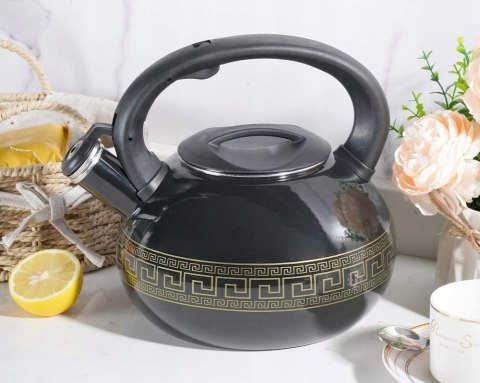 Czarny Emaliowany Czajnik Retro 3L z Gwizdkiem na Indukcję Gaz MASTERPAN