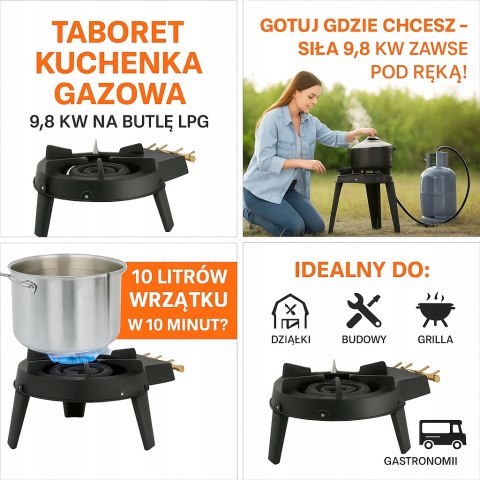 Duży taboret gazowy żeliwny 8,9 kW - kuchenka na butlę propan-butan