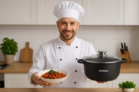 Garnek marmurkowy 32 cm 13,5 l pokrywka szklana indukcja powłoka non-stick