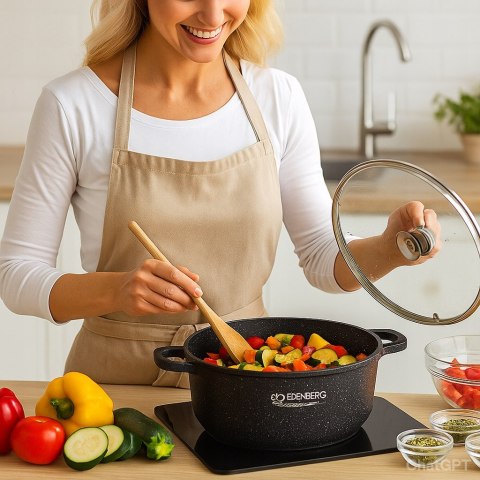 Garnek marmurkowy 32 cm 18,5 l pokrywka szklana indukcja powłoka non-stick