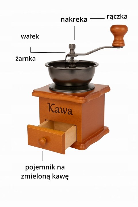 Młynek do kawy ręczny drewniany retro vintage - ziarnowy do mielenia kawy