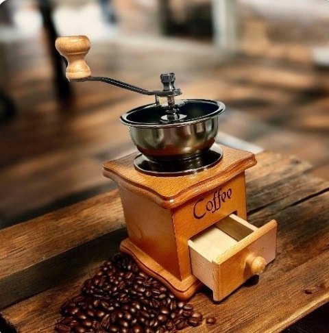 Młynek do kawy ręczny drewniany retro vintage - ziarnowy do mielenia kawy