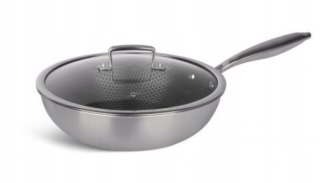 Patelnia WOK GŁĘBOKA Z POKRYWKĄ 4.5L CIĘŻKA STALOWA INDUKCJA GAZ 28 CM