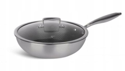 Patelnia WOK GŁĘBOKA Z POKRYWKĄ 4.5L CIĘŻKA STALOWA INDUKCJA GAZ 28 CM