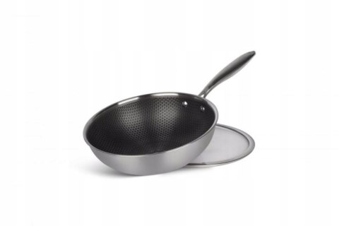 Patelnia WOK GŁĘBOKA Z POKRYWKĄ 4.5L CIĘŻKA STALOWA INDUKCJA GAZ 28 CM