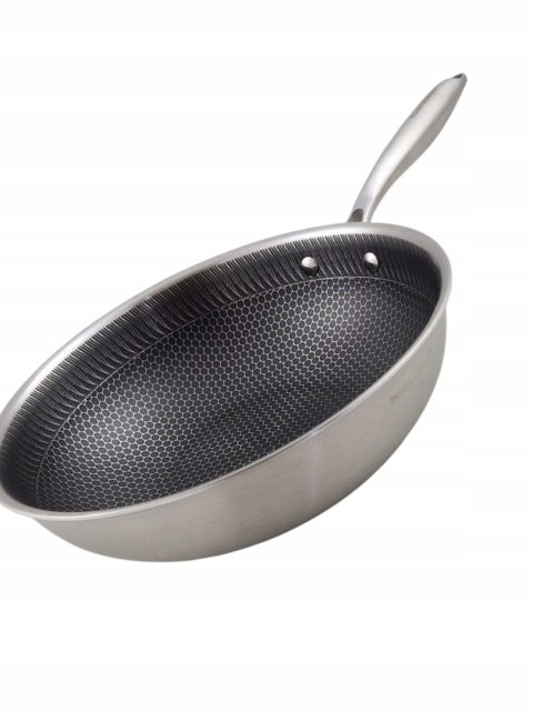Patelnia WOK GŁĘBOKA Z POKRYWKĄ 4.5L CIĘŻKA STALOWA INDUKCJA GAZ 28 CM