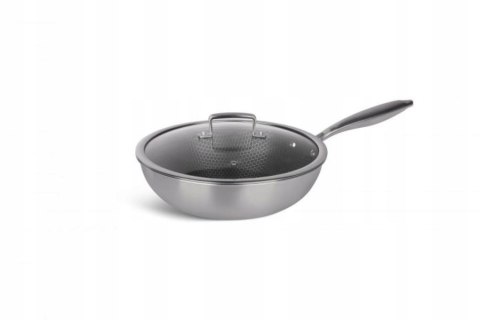 Patelnia WOK GŁĘBOKA Z POKRYWKĄ 4.5L CIĘŻKA STALOWA INDUKCJA GAZ 28 CM
