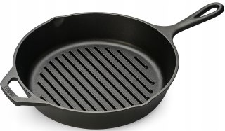Patelnia żeliwna grillowa 26 cm - indukcja, kuchenka, piekarnik, solidna