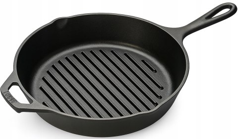 Patelnia żeliwna grillowa 26 cm - indukcja, kuchenka, piekarnik, solidna