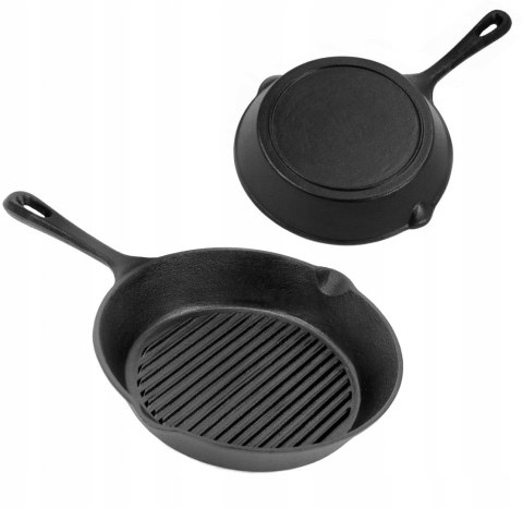 Patelnia żeliwna grillowa 26 cm - indukcja, kuchenka, piekarnik, solidna