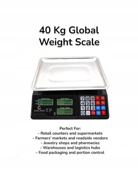 Profesjonalna waga sklepowa magazynowa LCD 40 kg, precyzja 2 g