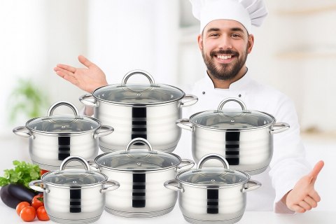 ZESTAW FUNKCJONALNYCH NOWOCZESNYCH GARNKÓW 12 el. GARNKI EDENBERG STAL