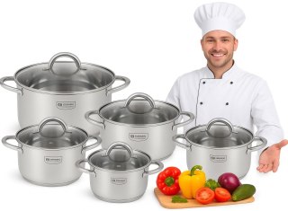 Zestaw Garnków Nierdzewnych 12 el. Indukcja Gaz Kuchenka Pokrywki + GRATIS