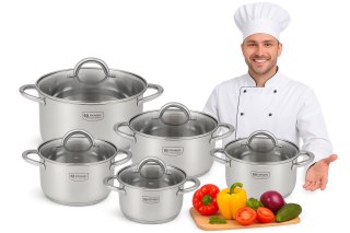 Zestaw garnków Premium stal nierdzewna 12 el. indukcja gaz srebro pokrywki