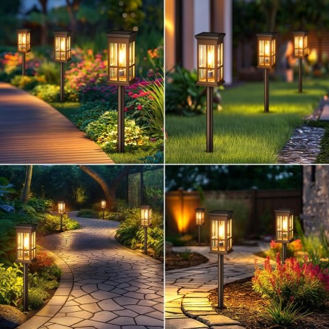 6x Lampa Ogrodowa LED Solar, Ciepłe Światło, Wbijana, Czujnik Zmierzchu