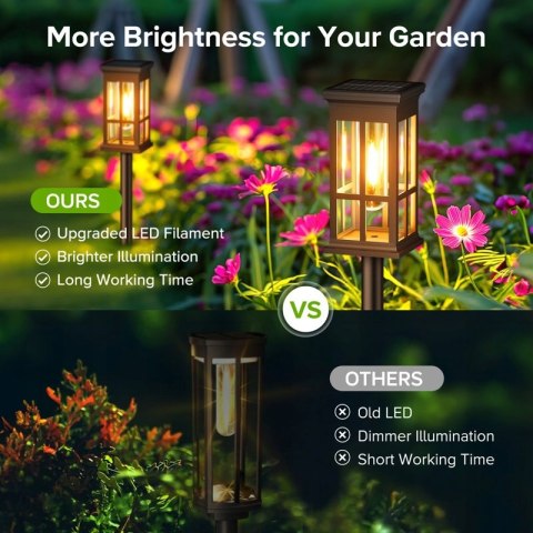 6x Lampa Ogrodowa LED Solar, Ciepłe Światło, Wbijana, Czujnik Zmierzchu