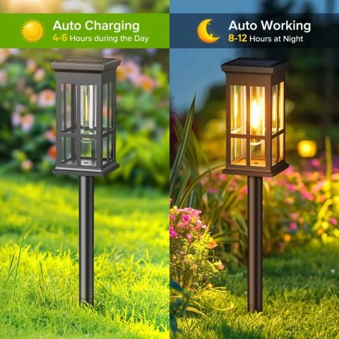6x Lampa Ogrodowa LED Solar, Ciepłe Światło, Wbijana, Czujnik Zmierzchu