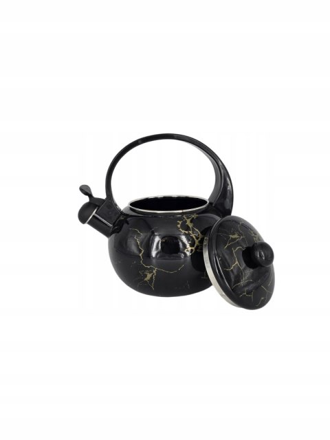 Czarny Emaliowany Czajnik Tradycyjny Retro z Gwizdkiem na Gaz Indukcja 2.2L