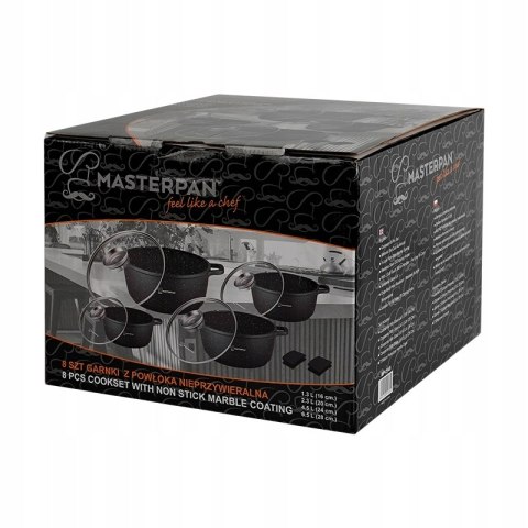 GARNKI ALUMINIUM 8ELE MARMUR 16CM 20CM 24CM 28CM MASTERPAN MP-2148