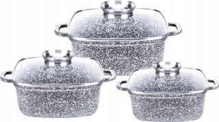 Garnki Granitowe Kwadratowe Zestaw garnków Gaz Indukcję 6el 20/24/28 AROMA