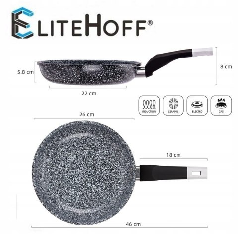 Patelnia tradycyjna Elitehoff Stonetec 26 cm marmurowa