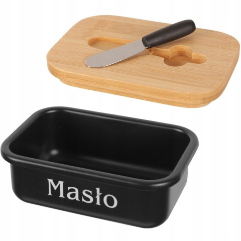 ZESTAW POJEMNIKÓW CZARNE POJEMNIKI KAWA HERBATA CUKIER SÓL + MASELNICZKA