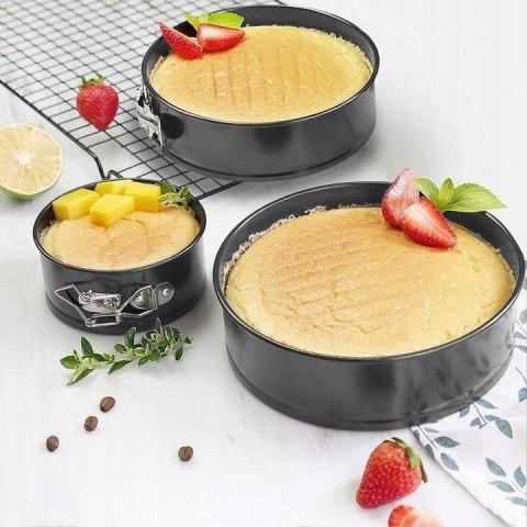 3x TORTOWNICA BLACHA FORMA DO PIECZENIA CIAST TORTÓW OKRĄGŁA STALOWA ZESTAW