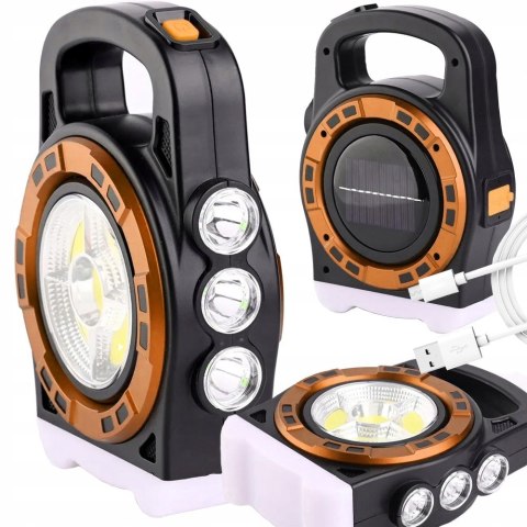 LATARKA SOLARNA PRZENOŚNA LAMPKA AKUMULATOROWA LED POWERBANK REFLEKTOR MOC
