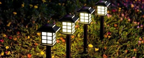 Lampa Ogrodowa 2 sztuki Solarna LED Lampki Gruntowe Czujnik Zmierzchu