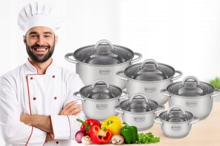 Zestaw Garnków Nierdzewnych Edenberg 12 el. Indukcja Gaz Kuchenka Pokrywki