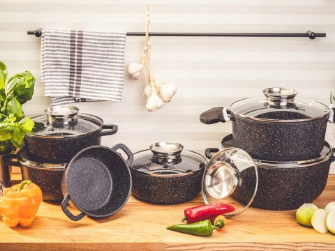 Zestaw garnków marmurkowych aluminiowe 12 el.