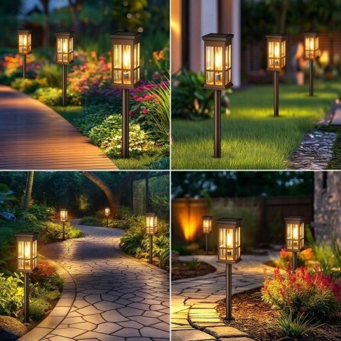 6x Lampa Ogrodowa LED Solar, Ciepłe Światło, Wbijana, Czujnik Zmierzchu