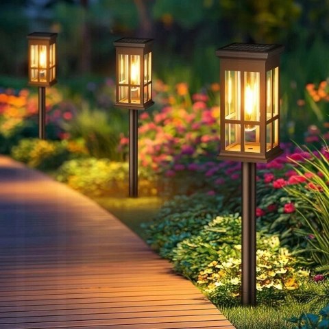 6x Lampa Ogrodowa LED Solar, Ciepłe Światło, Wbijana, Czujnik Zmierzchu