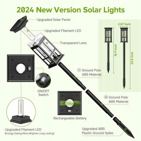 6x Lampa Ogrodowa LED Solar, Ciepłe Światło, Wbijana, Czujnik Zmierzchu