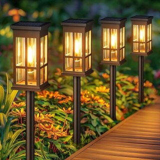6x Lampa Ogrodowa LED Solar, Ciepłe Światło, Wbijana, Czujnik Zmierzchu