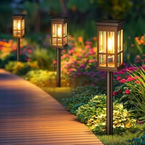 6x Lampa Ogrodowa LED Solar, Ciepłe Światło, Wbijana, Czujnik Zmierzchu