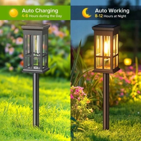 6x Lampa Ogrodowa LED Solar, Ciepłe Światło, Wbijana, Czujnik Zmierzchu