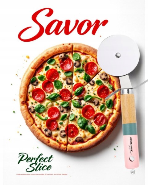 Elegancki nóż do pizzy Masterpan z drewnianą rączką, stal nierdzewna
