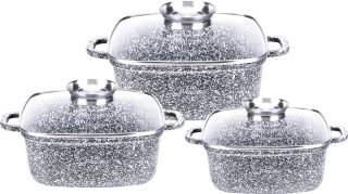Garnki Granitowe Kwadratowe Zestaw garnków Gaz Indukcję 6el 20/24/28 AROMA