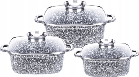 Garnki Granitowe Kwadratowe Zestaw garnków Gaz Indukcję 6el 20/24/28 AROMA