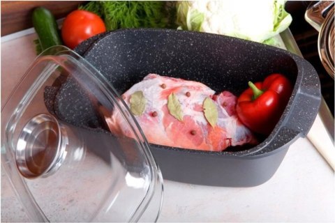 BRYTFANNA DO PIECZENIA GĘSIARKA MARMURKOWA DUŻA SOLIDNA 5.5 L