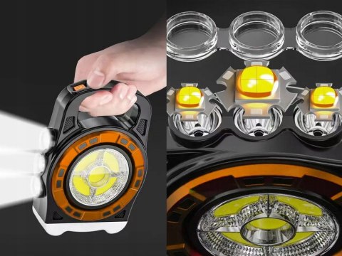LATARKA SOLARNA PRZENOŚNA LAMPKA AKUMULATOROWA LED POWERBANK REFLEKTOR MOC
