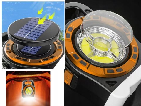 LATARKA SOLARNA PRZENOŚNA LAMPKA AKUMULATOROWA LED POWERBANK REFLEKTOR MOC