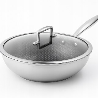 Patelnia WOK GŁĘBOKA Z POKRYWKĄ 4.5L CIĘŻKA STALOWA INDUKCJA GAZ 28 CM