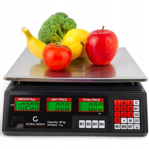 Waga sklepowa elektroniczna 40 kg / 2 g LCD kalkulacyjna magazynowa