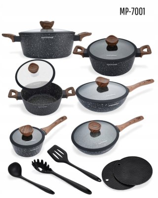 Zestaw garnków Masterpan szklane 15 el. indukcja gaz marmurki eleganckie