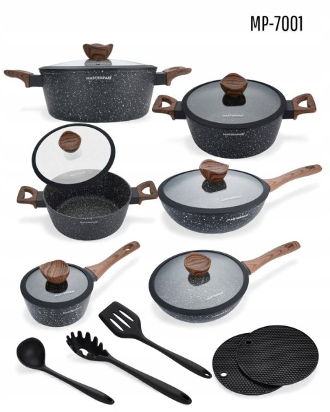 Zestaw garnków Masterpan szklane 15 el. indukcja gaz marmurki eleganckie