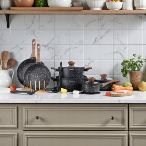 Zestaw garnków Masterpan szklane 15 el. indukcja gaz marmurki eleganckie