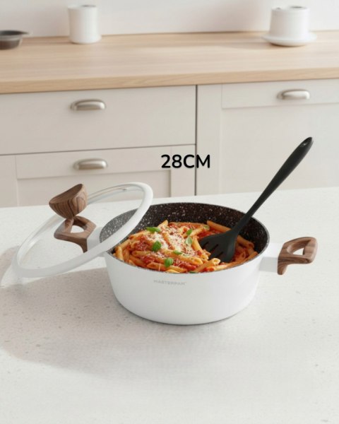 Zestaw garnków Masterpan szklane 15 el. indukcja gaz solidne marmur białe