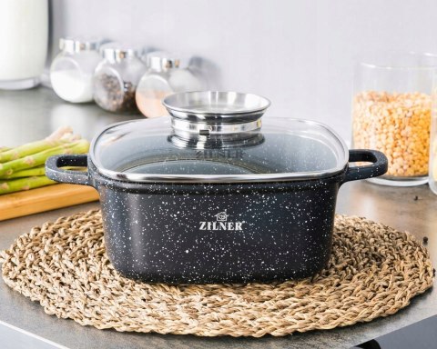 MAŁY Garnek MARMURKOWY KWADRATOWY 18cm 2.1L+2x ŁAPKI Brytfanna GAZ INDUKCJA